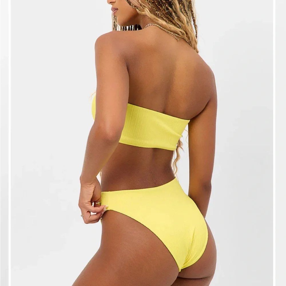NWT Frankies Bikinis Anne Plisse Full Coverage Bottom in Pina Colada, Size L